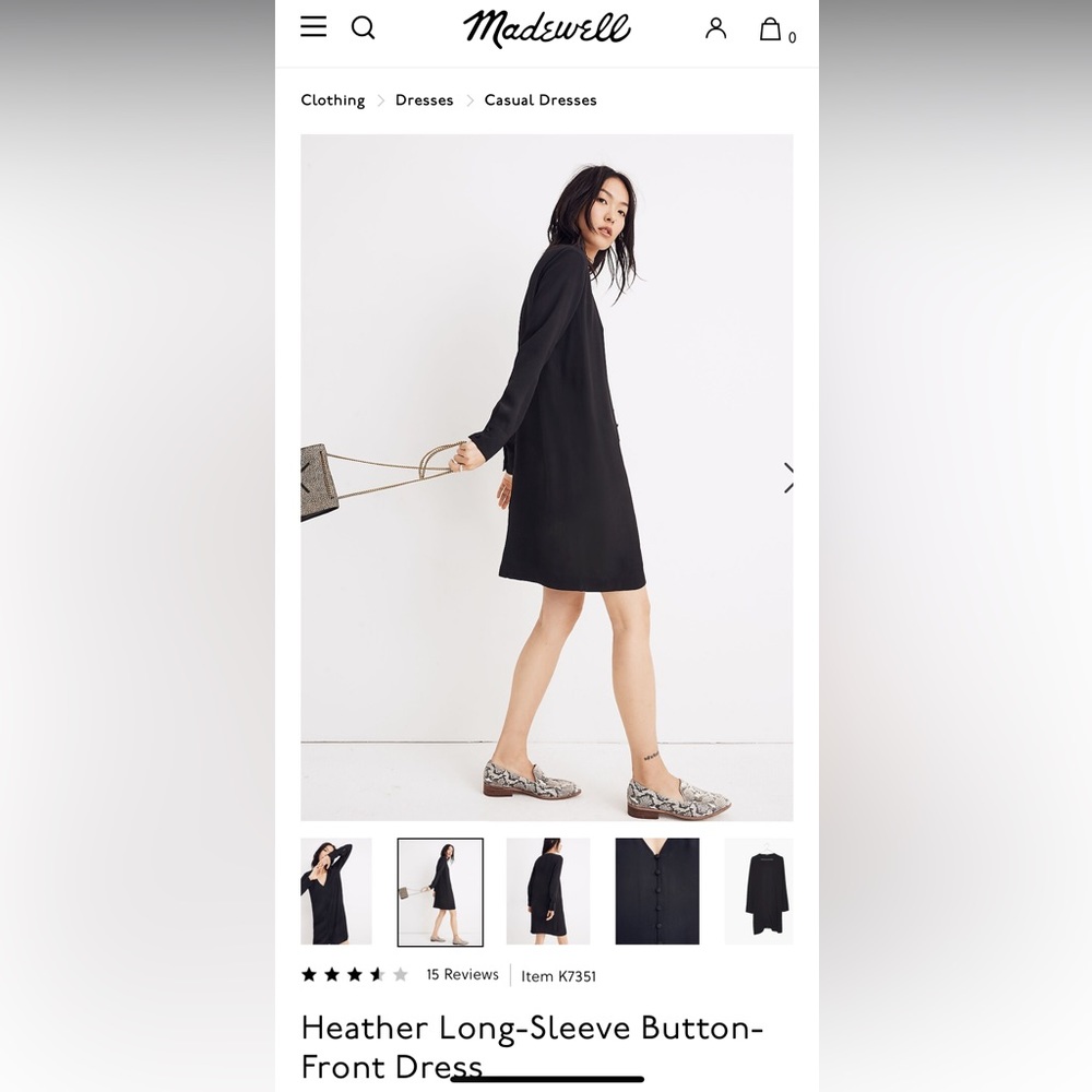 Madewell Heather long sleeve black button-front dress, NWT, size xxs - Picture 7 of 15
